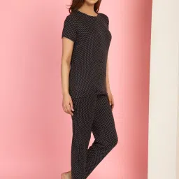 Gracit Black Cotton Printed Top With Pyjamas image 3