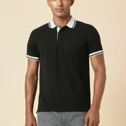 allen solly Men Black Solid Polo Neck T-shirt-picture-13