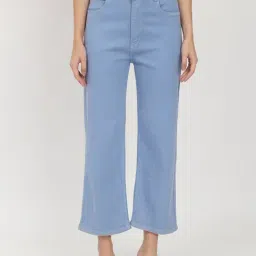 Angelfab Light Blue Cotton Straight Fit High Rise Jeans-image-4