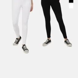 Bene Kleed Black & White Cotton Slim Fit Leggings (Pack Of 2)-picture-20