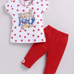 ANNIE Girls White & Red Cotton Printed Co-ord set-image-41