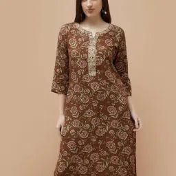 Melange By Lifestyle Brown Regular Fit Floral Print Kurta-picture-20