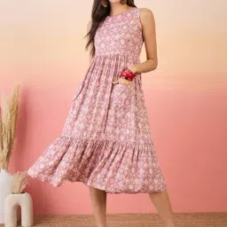 Inweave Pink Printed A-Line Dress-image-9