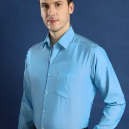Hancock Blue Cotton Slim Fit Self Formal Shirt-picture-10
