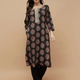 Melange By Lifestyle Black Regular Fit Printed Kurta-picture-25