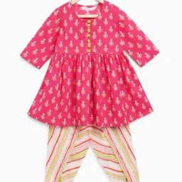 Campana Kids Pink & Beige Floral Print Kurta with Dhoti-picture-36