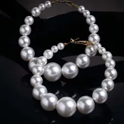 VOGUE Panash Gold-Toned White Pearl Beaded Circular Hoop Earrings-picture-9