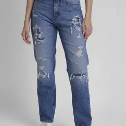Spykar Blue Cotton Distressed High Rise Jeans-picture-44