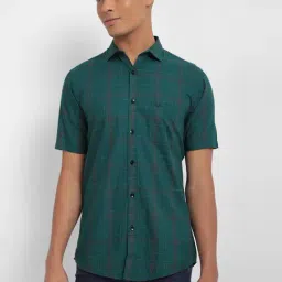 Allen Solly Green Cotton Slim Fit Checks Shirt-picture-29