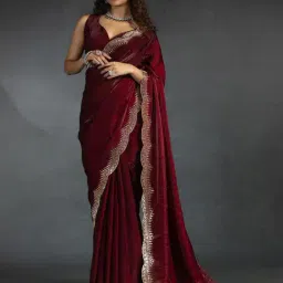 Saree Mall Maroon Satin Embellished Saree with Blouse Piece-picture-46