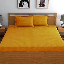 WEAVE AND DECOR Yellow Striped 300 TC Queen Bedsheet with 2 Pillow Covers-picture-40