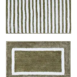 OBSESSIONS Olive Polyester Stripes Anti Skid Stripes Bath Mat - Set of 2 image 2