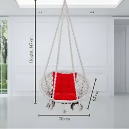 Swingzy White & Red Hanging Hammock Cotton Swing With Cushion image 5