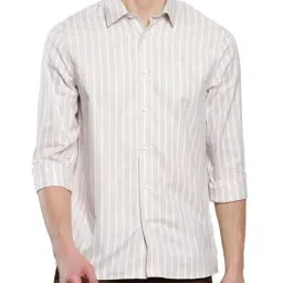 Calvin Klein Beige Cotton Slim Fit Striped Shirt-image-87