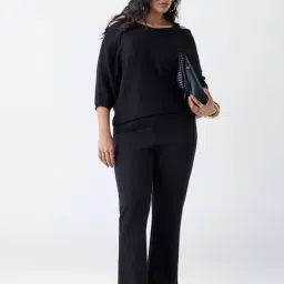 Gia by Westside Black Ribbed Cold-Shoulder Top image 3