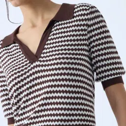 Wardrobe by Westside Brown Geometric Design Knit-Textured T-Shirt image 4