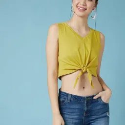 chimpaaanzee Chimpanzee Mustard Cotton Regular Fit Crop Top-picture-36