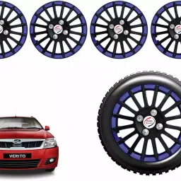 Auto Pearl CBB52 R14 35.56 cm (14 Inch) Press Type Wheel Hubcap with Retention Ring Glossy Black Blue Wheel Cover for MAHINDRA Verito (Set of 4) image 2