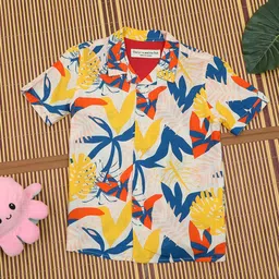 The Lion and The Fish Boys Relaxed Fit Cuban Collar Floral Printed Casual Shirt-picture-15