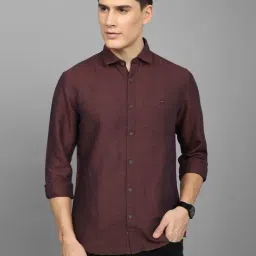 Louis Philippe Jeans Maroon Slim Fit Textured Cotton Linen Shirt-picture-22