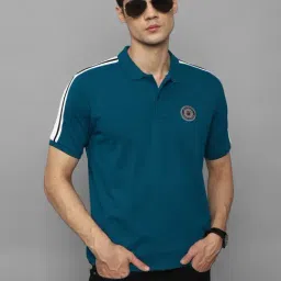 Louis Philippe Sport Blue Cotton Slim Fit Striped Polo T-Shirt-picture-26