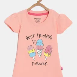 Dixcy Slimz Kids Apricot Pink Cotton Printed T-Shirt-image-47