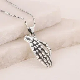 GIVA 925 Oxidized Silver Skeletal Hand Pendant For Men-image-83