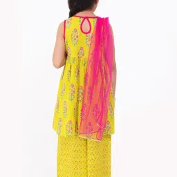 Campana Kids Lime Yellow Floral Print Kurta, Palazzo with Dupatta image 2
