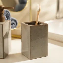 Pure Home + Living Beige Glazed Stone Toothbrush Holder-image-51