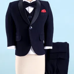 Robo Fry Full Sleeves Four Pieces Party Suit Solid Colour with Tie - Blue-picture-13