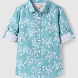 JASH KIDS Cotton Knit Full Sleeves Tropical Theme Printed Shirt - Light Blue-picture-24