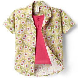 Dapper Dudes Half Sleeves Floral Printed Shirt With Attached Tee - Green-picture-13