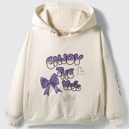 Primo Gino 100% Cotton Knit French Terry Full Sleeves Hooded Sweatshirt Text Print - Ivory-picture-10