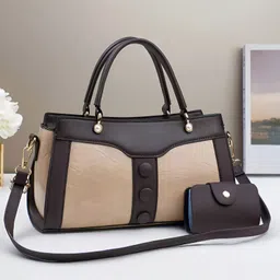 SYGA Women's Handbag and Wallet Set Stylish Shoulder Bag with Contrast Color Stitching, Zipper Buckle Closure Daily Use Fashion Purse (Cream)-picture-32