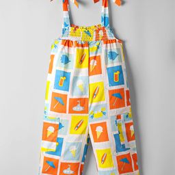 kookie kids india Kookie Kids Cotton Woven Sleeveless Jumpsuit With Beach Theme Print & 2 Pockets - Multicolor-picture-47