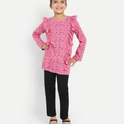 Nino Togs Cotton Jersey Knit Full Sleeves Ice Cream Printed Frill Detailed Top & Lounge Pants - Pink & Black-picture-33