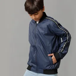 Under Fourteen Only Full Sleeves Side Tape Detailed Jacket - Navy Blue-image-54