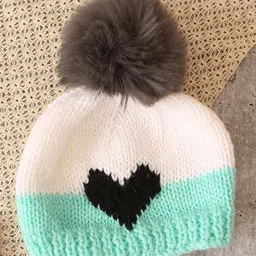 Woonie Pack Of 2 Handknitted Heart Detailed Colour Blocked Caps - White image 2