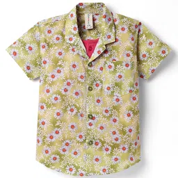 Dapper Dudes Half Sleeves Floral Printed Shirt With Attached Tee - Green image 2