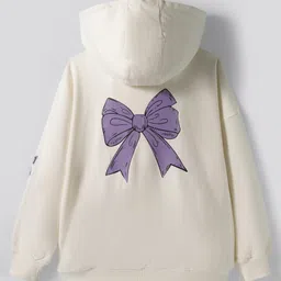 Primo Gino 100% Cotton Knit French Terry Full Sleeves Hooded Sweatshirt Text Print - Ivory image 2