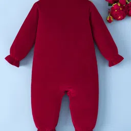 Mark & Mia Full Sleeves Winter Wear Romper With Animal & Floral Embroidery - Red image 2