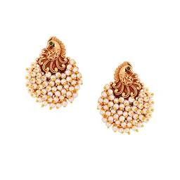 Yellow Chimes Gold-Plated Pearls Peacock Shaped Contemporary Chandbalis Earrings image 4