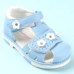 Cute Walk by Babyhug Slip On Sandals with Floral Appliques & Velcro Closure - Blue image 3