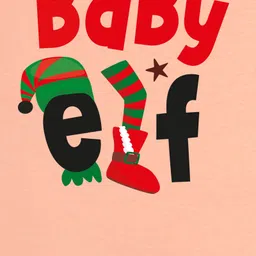 FFlirtygo Christmas Theme Cotton Full Sleeves Baby Elf Printed Romper - Peach image 4