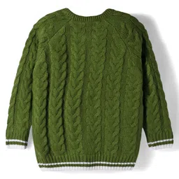 Babyhug Knit Full Raglan Sleeves Front Open Sweater & Pant Set with Cable Knit Design - Olive Green image 3