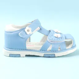 Cute Walk by Babyhug Slip On Sandals with Floral Appliques & Velcro Closure - Blue image 4