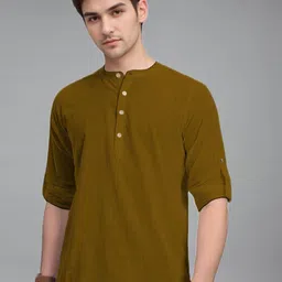 Yugnik Cotton Mandarin Collar Roll-Up Sleeves Straight Kurtas-image-52