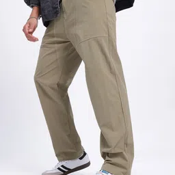 glitchez Men Contrasting Stitches Mid-Rise Straight Fit Cargo-Style Trousers-picture-19