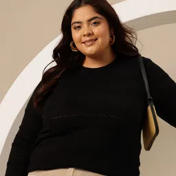 Sztori Plus Size Self Striped Open Knit Sweater-image-22