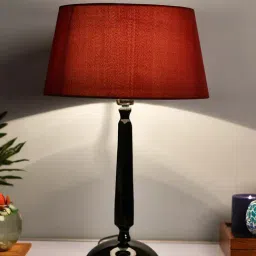 Homesake Black Cubist Aluminium Table Lamp With Red Drum Shade (Bulb Included) - Set of 1-image-28